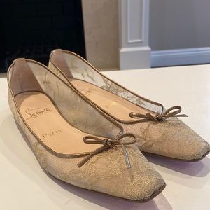 Christian Louboutin gold lace flats